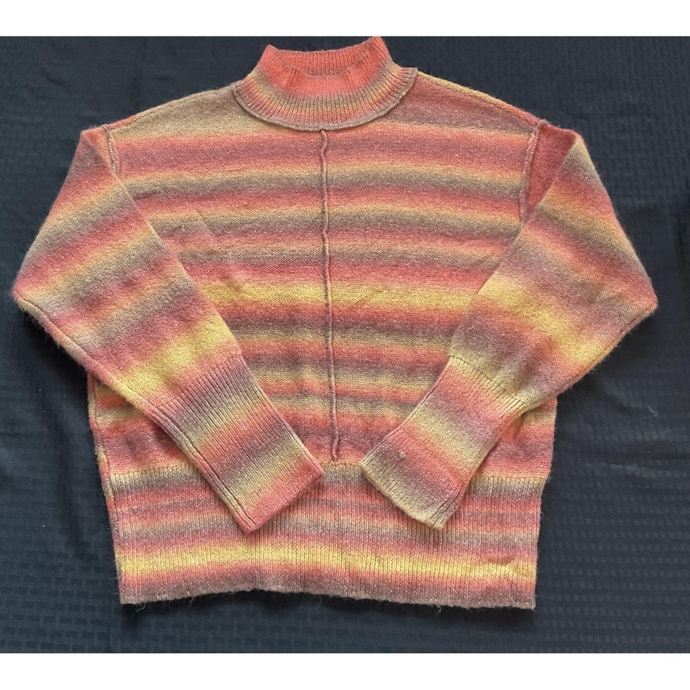 beachlunchlounge Sweater Womens Large Multi Striped Mock Neck Pullover Ombre